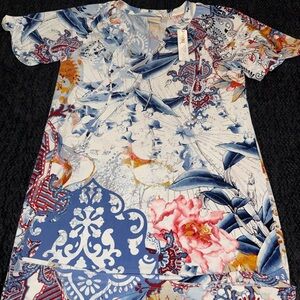 Chico's Blue and Red Paisley Mixed-Print Top